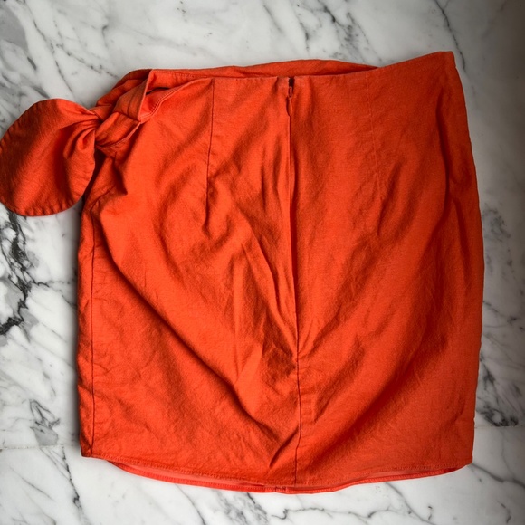 SIGNIFICANT OTHER Linen Blend Orange Faux-Wrap Mini Skirt, sz 2 - Picture 2 of 4